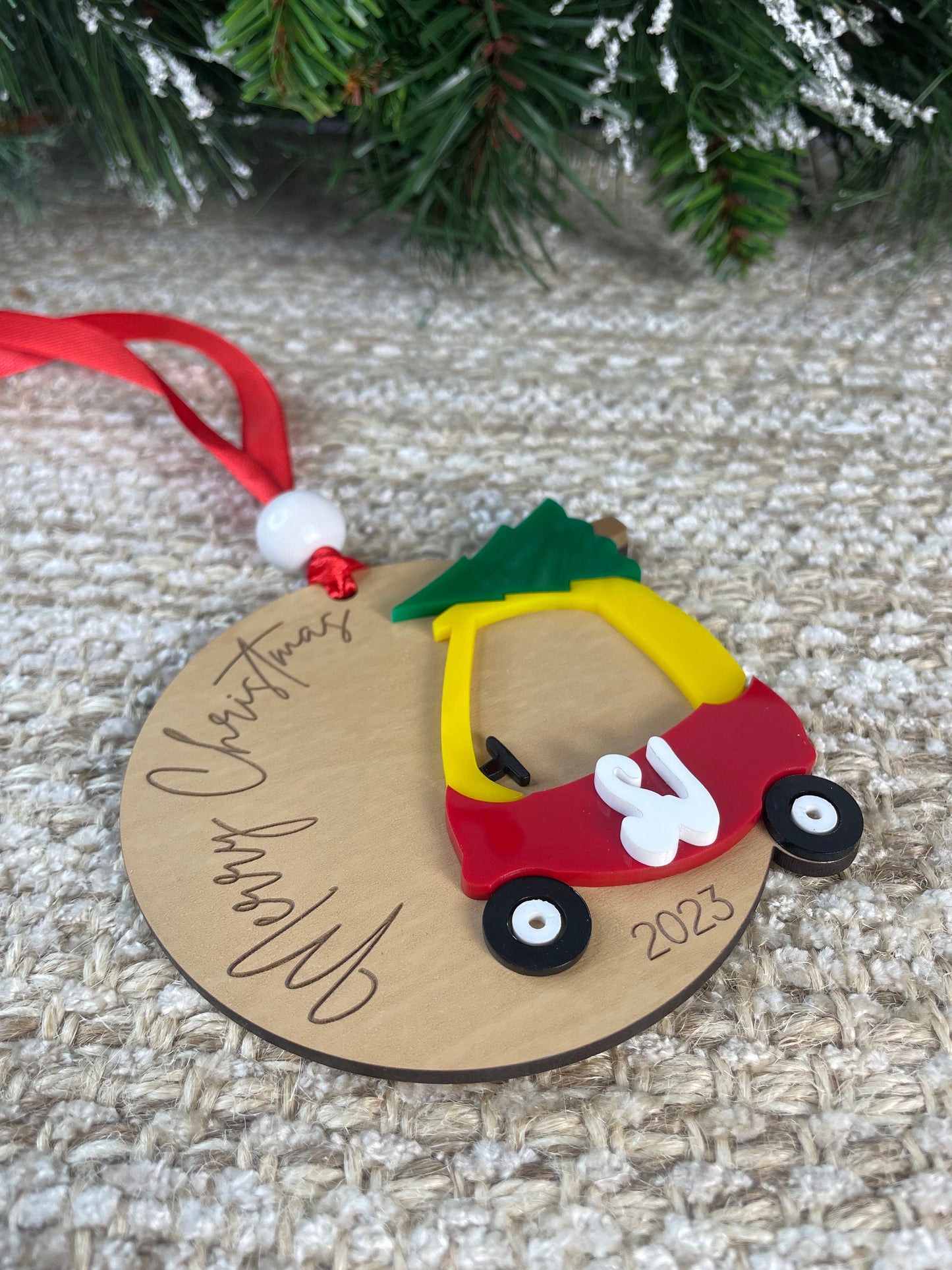 Kids Ornament, First Christmas, Cozy Coupe