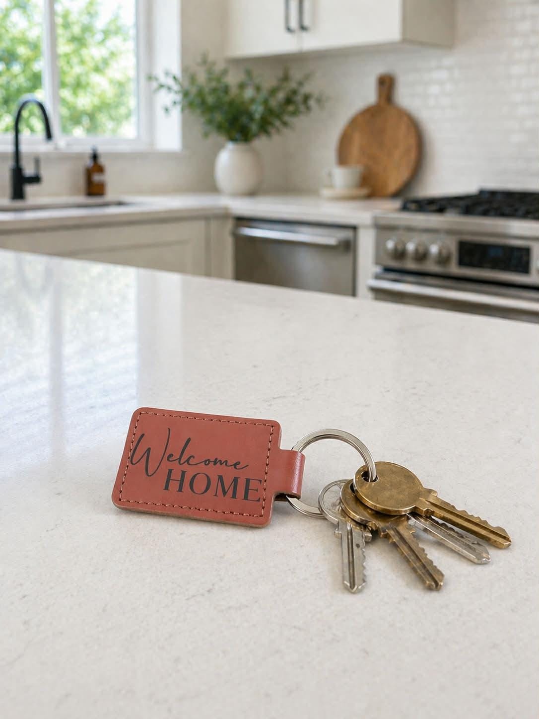 Personalized Leatherette Realtor Keychain | Real Estate Closing Gift | Engraved Leather Keychain | Realtor Client Gift | New Homeowner Gift