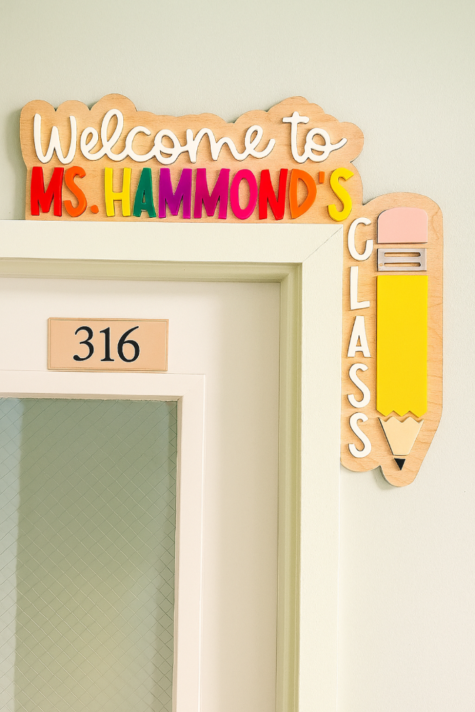 Custom Welcome Sign with Teachers Name for Classroom Doorframe