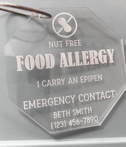 Backpack Allergy Tag, Allergy Alert Tag, Food Allergy Keychain, Allergy Keychain for children, Emergency Contact Tag for kids with Allergy