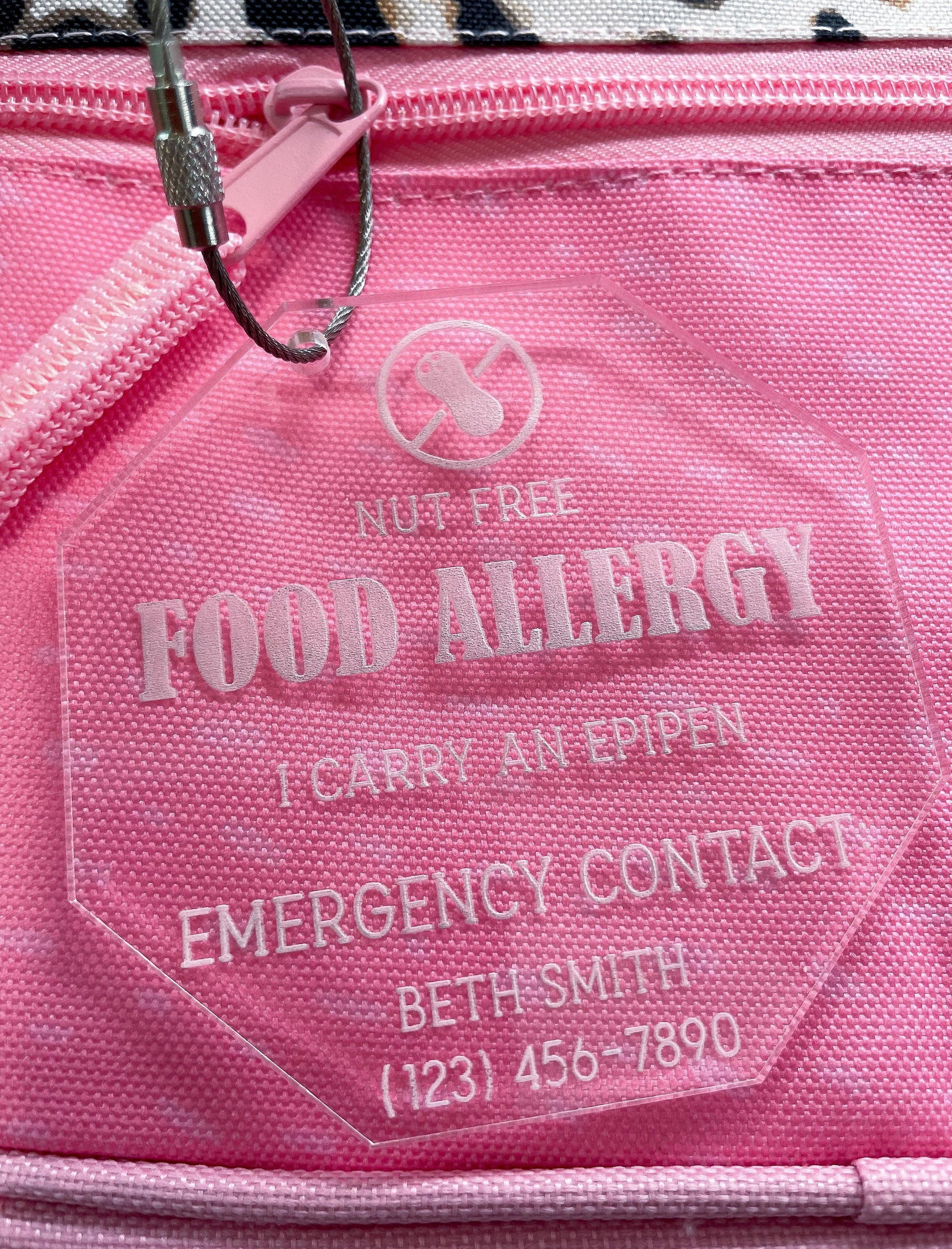 Backpack Allergy Tag, Allergy Alert Tag, Food Allergy Keychain, Allergy Keychain for children, Emergency Contact Tag for kids with Allergy