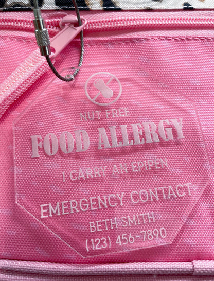 Backpack Allergy Tag, Allergy Alert Tag, Food Allergy Keychain, Allergy Keychain for children, Emergency Contact Tag for kids with Allergy