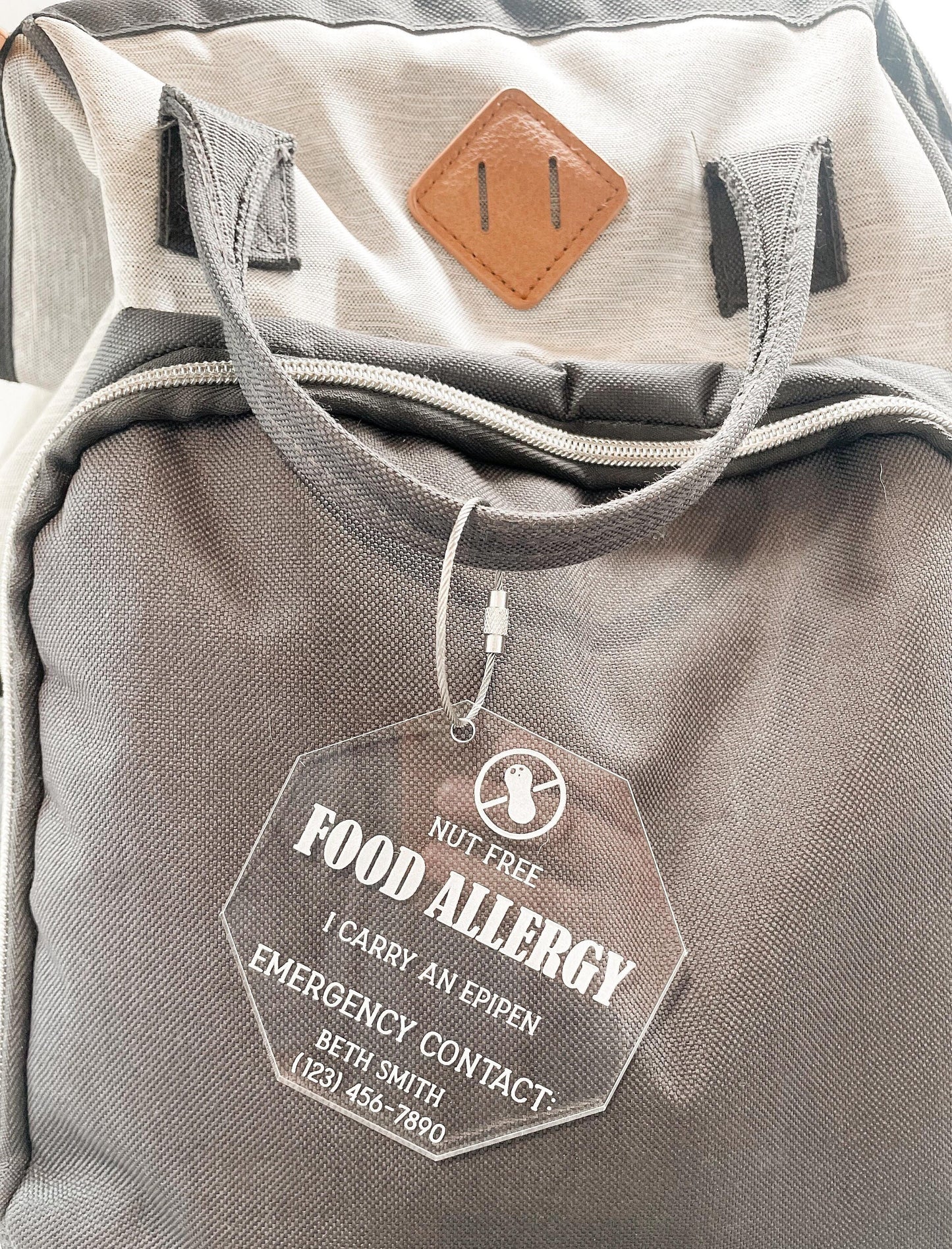 Backpack Allergy Tag, Allergy Alert Tag, Food Allergy Keychain, Allergy Keychain for children, Emergency Contact Tag for kids with Allergy