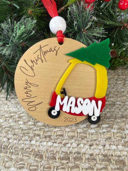 Kids Ornament, First Christmas, Cozy Coupe