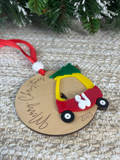 Kids Ornament, First Christmas, Cozy Coupe