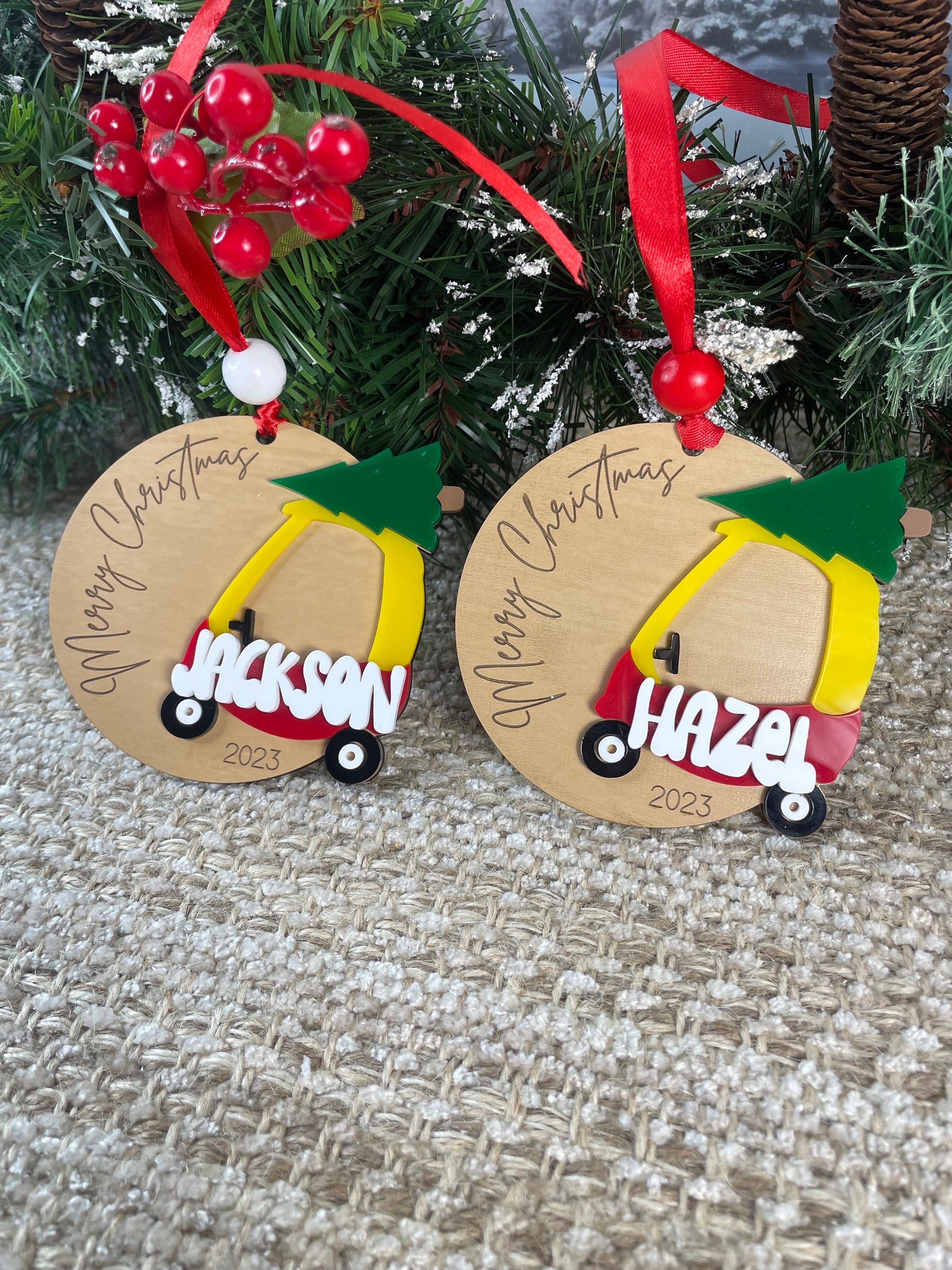 Kids Ornament, First Christmas, Cozy Coupe