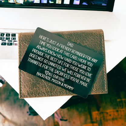 Father's Day Wallet Insert, Wallet Message Card from Kids, Father's Day Wallet Message, Engraved Wallet Card, Wallet Message Gift