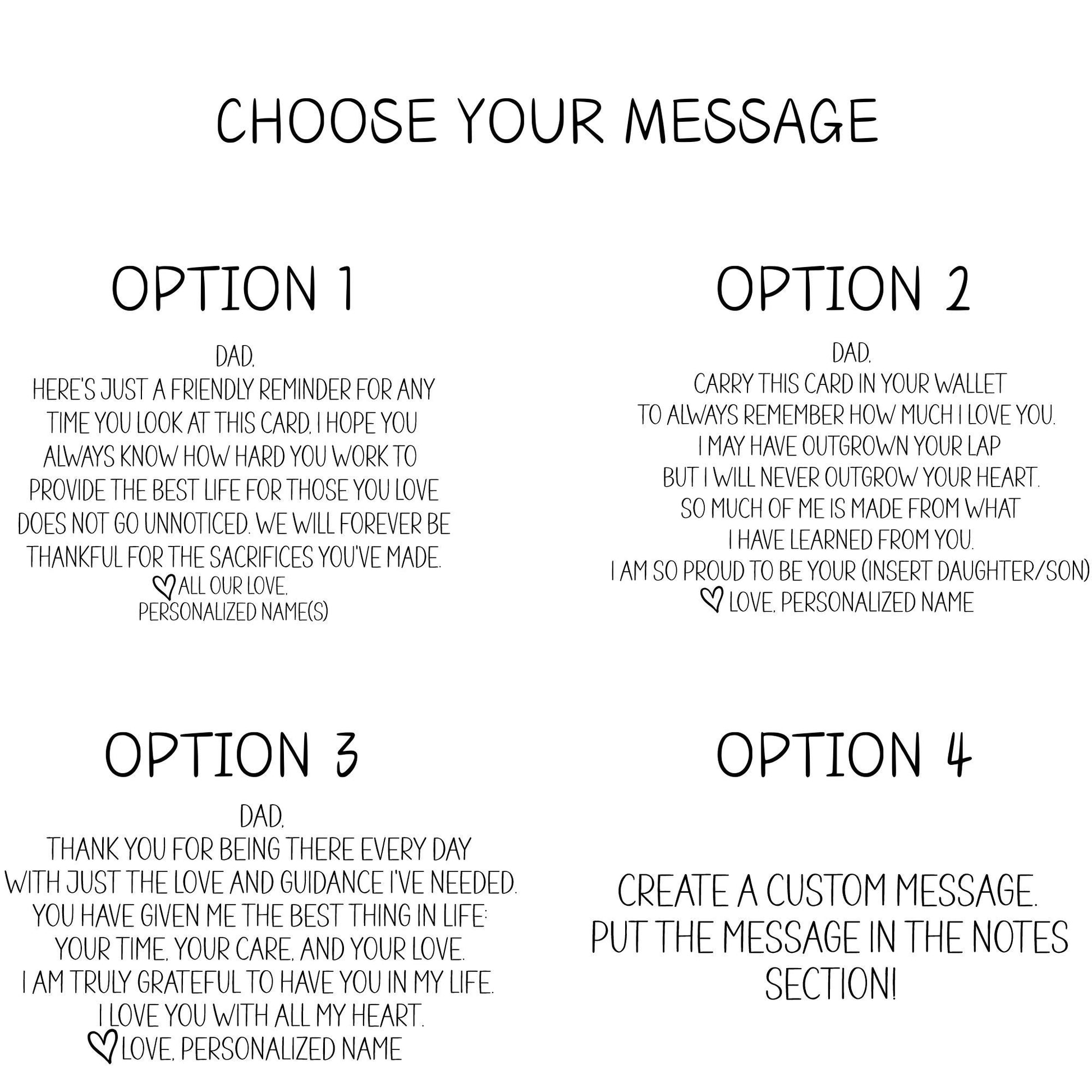 Father's Day Wallet Insert, Wallet Message Card from Kids, Father's Day Wallet Message, Engraved Wallet Card, Wallet Message Gift