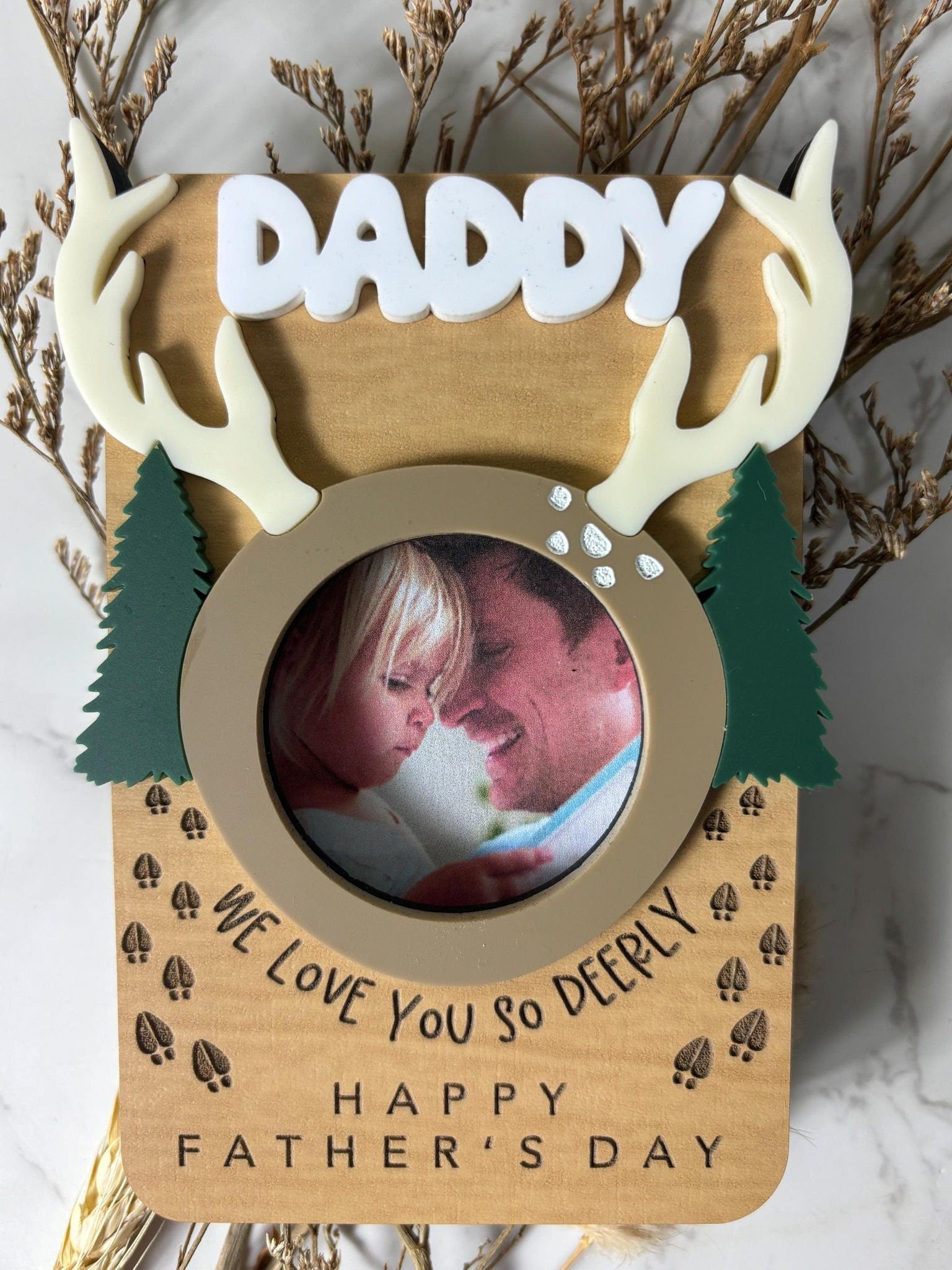 Father's Day Hunting Refrigerator Photo Magnet, Gift for Hunter, Deer Photo Frame, Gift for Dad, Antler Father's Day Picture Frame