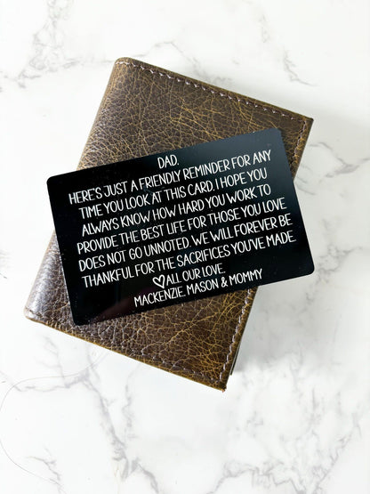 Father's Day Wallet Insert, Wallet Message Card from Kids, Father's Day Wallet Message, Engraved Wallet Card, Wallet Message Gift