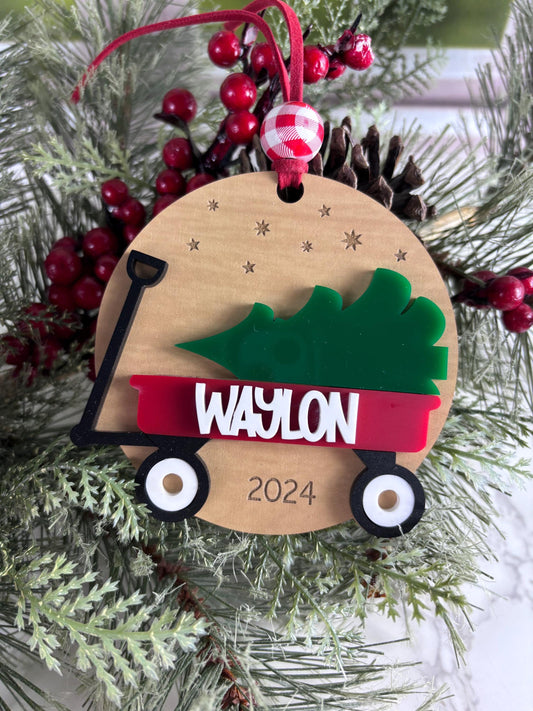 Kids Wagon Ornament First Christmas