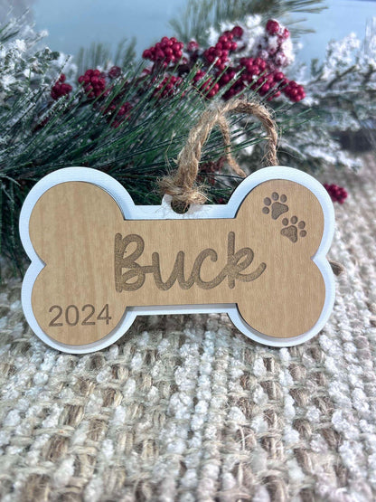 Dog Bone Ornament, Pet Ornament, Christmas Ornament for Pet, Dog Ornament, Family Pet Ornament, Dog Stocking Tag, Christmas Ornament