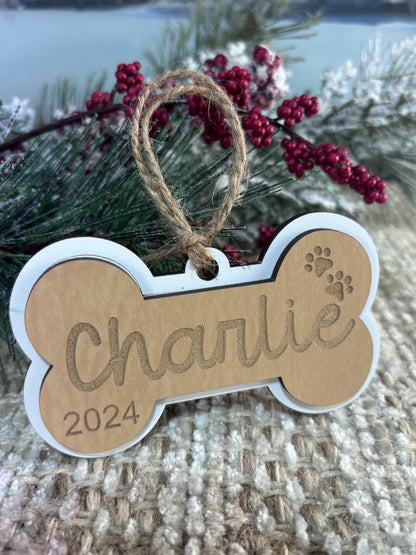 Dog Bone Ornament, Pet Ornament, Christmas Ornament for Pet, Dog Ornament, Family Pet Ornament, Dog Stocking Tag, Christmas Ornament