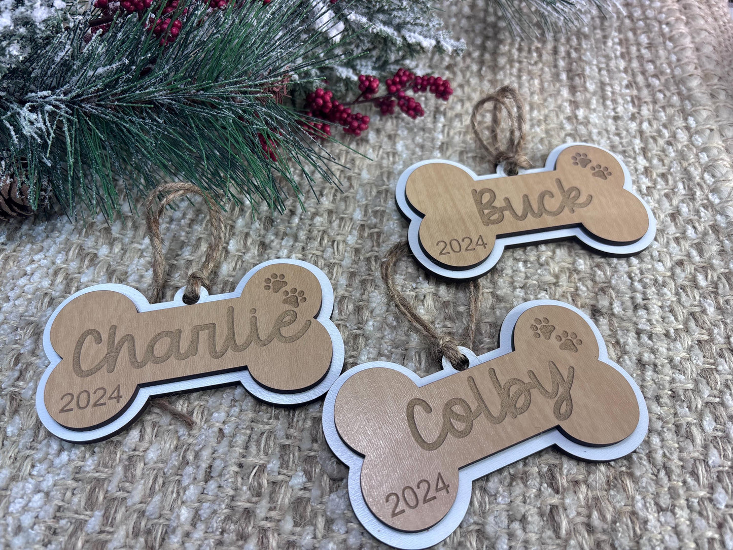 Dog Bone Ornament, Pet Ornament, Christmas Ornament for Pet, Dog Ornament, Family Pet Ornament, Dog Stocking Tag, Christmas Ornament