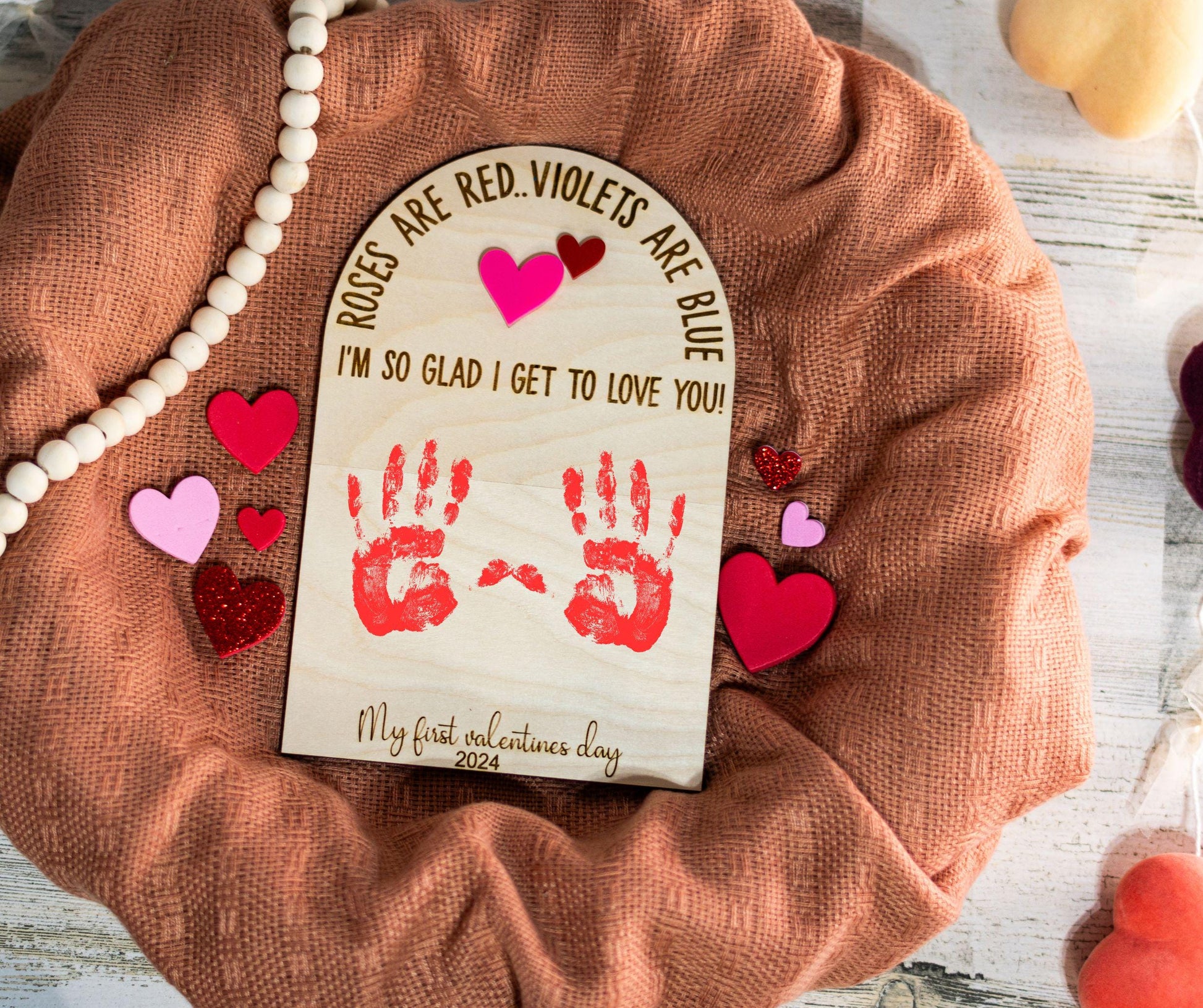Baby's First Valentines Day Plaque, Valentines Day Baby Craft, Love Plaque for DIY Handprint, Baby's First Gift, Valentines Day Decor