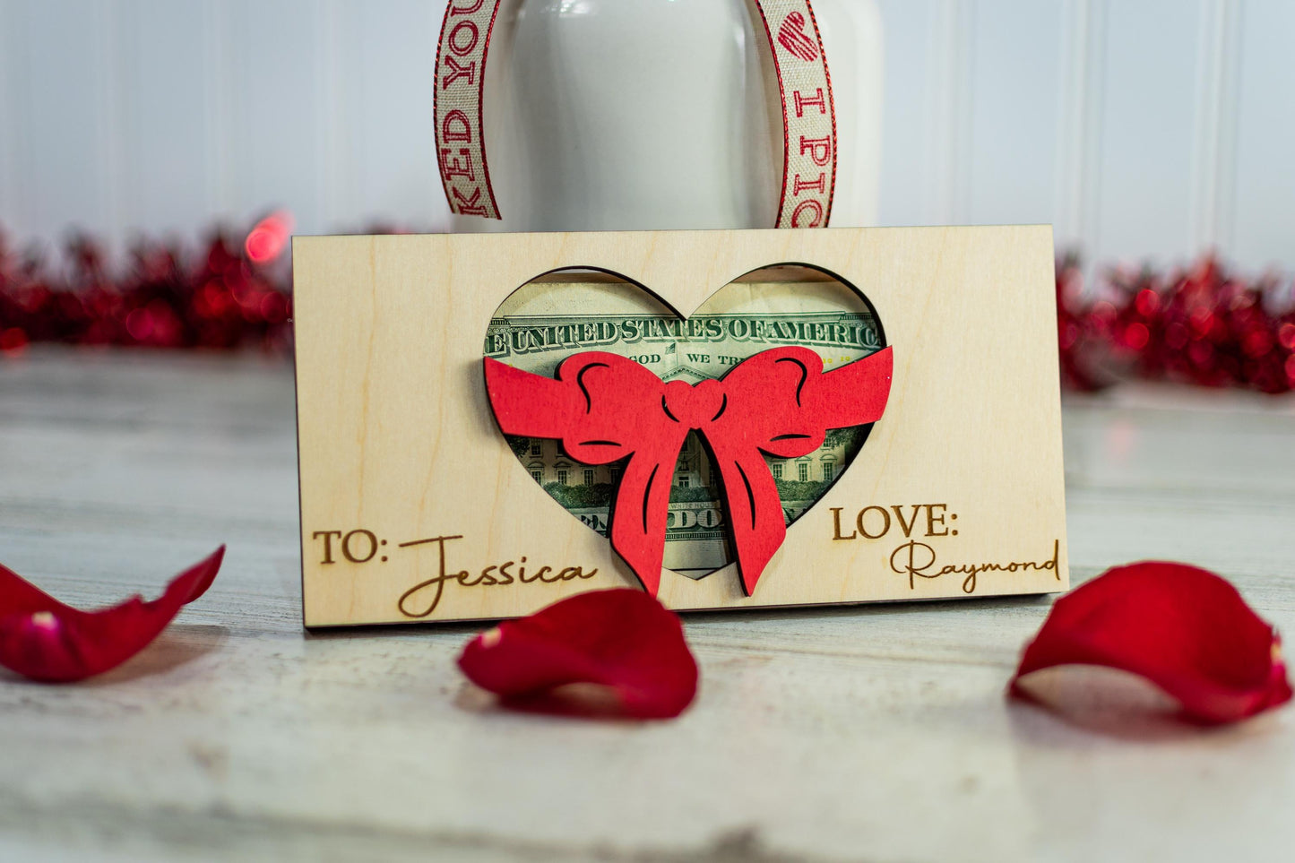 Valentines Day Cash Money Holder, Wood Money Holder For Valentines Day