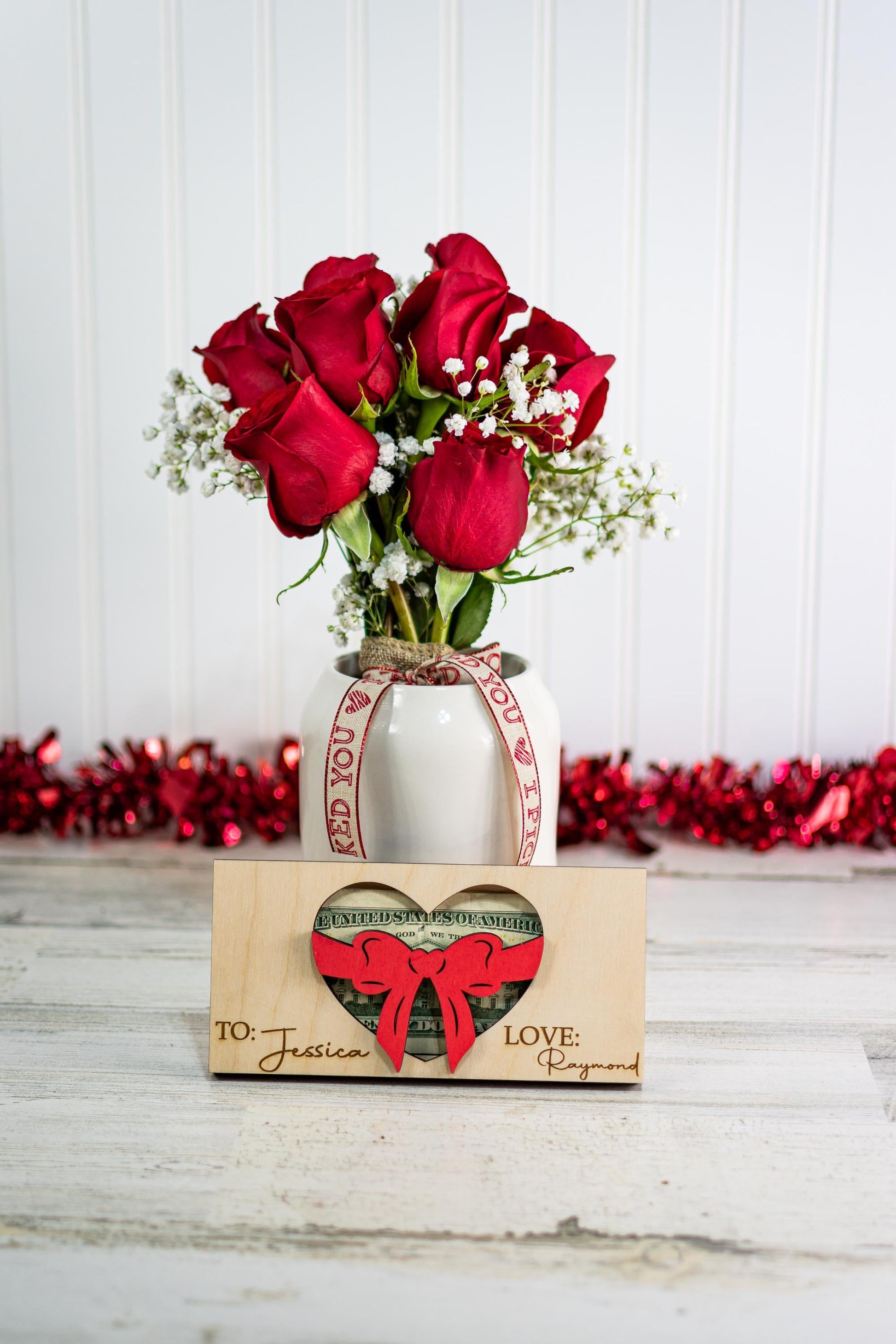 Valentines Day Cash Money Holder, Wood Money Holder For Valentines Day