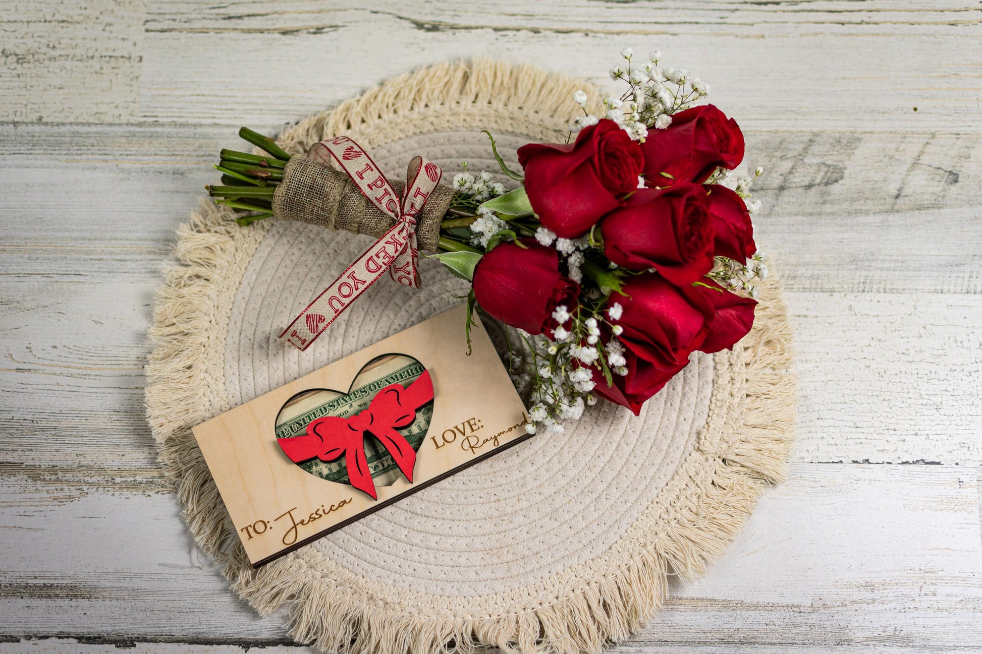 Valentines Day Cash Money Holder, Wood Money Holder For Valentines Day