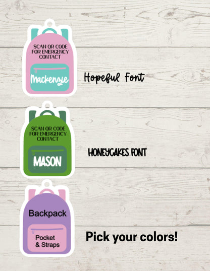 Emergency Contact Keychain with Scannable QR Code, Medical ID, ICE Tag, Emergency Contact Info, Back to School, Personalized backpack tag