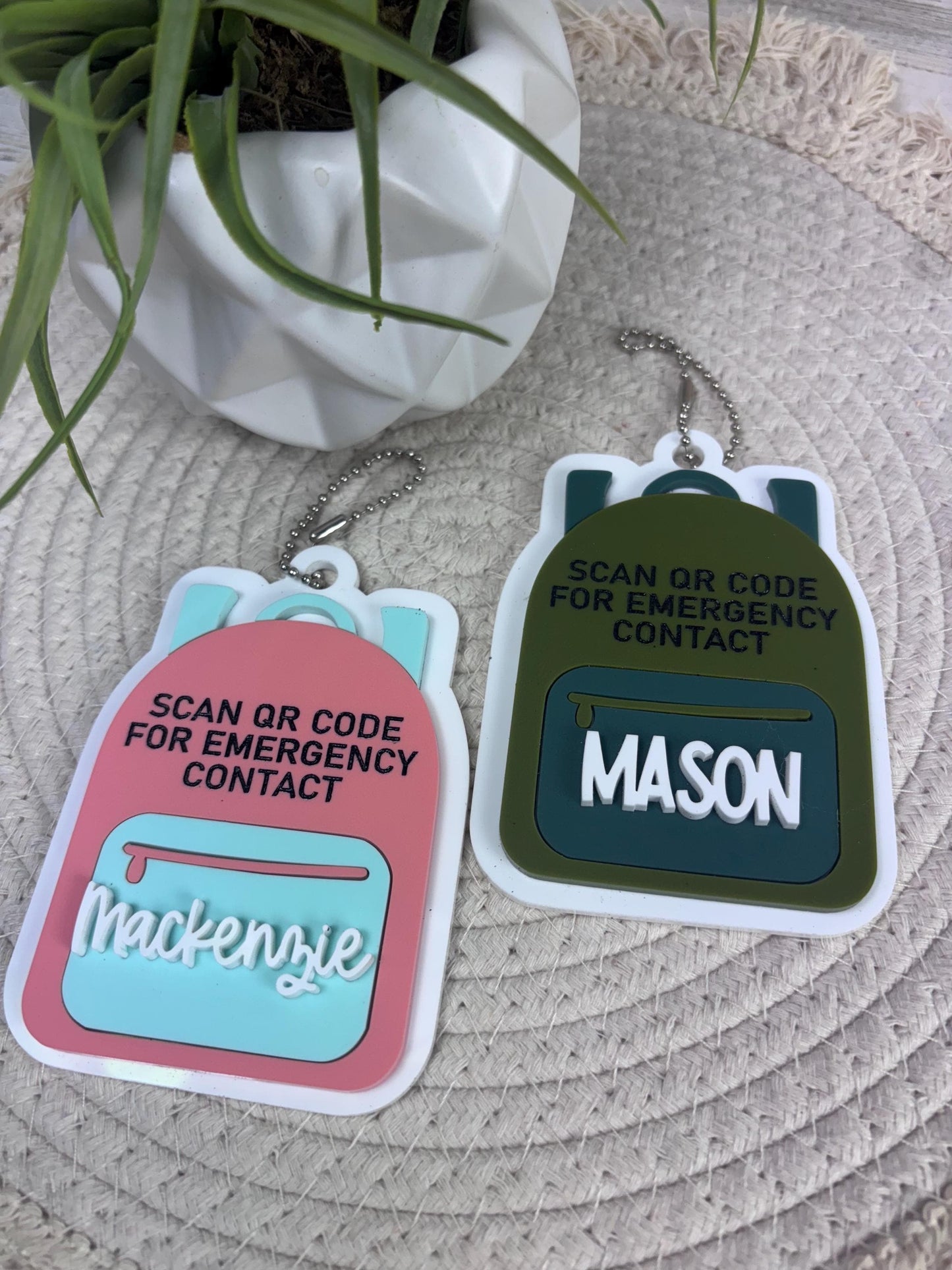 Emergency Contact Keychain with Scannable QR Code, Medical ID, ICE Tag, Emergency Contact Info, Back to School, Personalized backpack tag