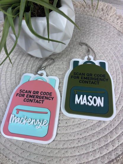 Emergency Contact Keychain with Scannable QR Code, Medical ID, ICE Tag, Emergency Contact Info, Back to School, Personalized backpack tag