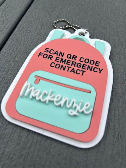 Emergency Contact Keychain with Scannable QR Code, Medical ID, ICE Tag, Emergency Contact Info, Back to School, Personalized backpack tag