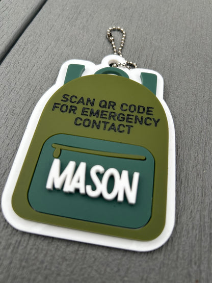 Emergency Contact Keychain with Scannable QR Code, Medical ID, ICE Tag, Emergency Contact Info, Back to School, Personalized backpack tag