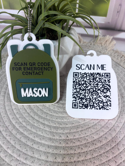 Emergency Contact Keychain with Scannable QR Code, Medical ID, ICE Tag, Emergency Contact Info, Back to School, Personalized backpack tag