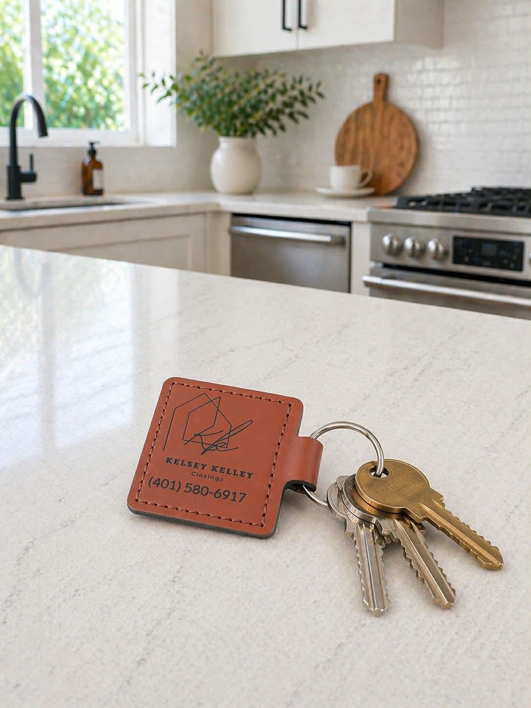 Personalized Leatherette Realtor Keychain | Real Estate Closing Gift | Engraved Leather Keychain | Realtor Client Gift | New Homeowner Gift