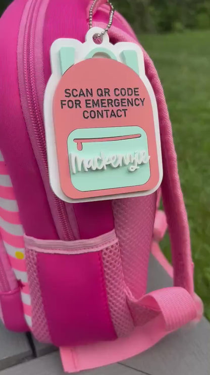 Emergency Contact Keychain with Scannable QR Code, Medical ID, ICE Tag, Emergency Contact Info, Back to School, Personalized backpack tag