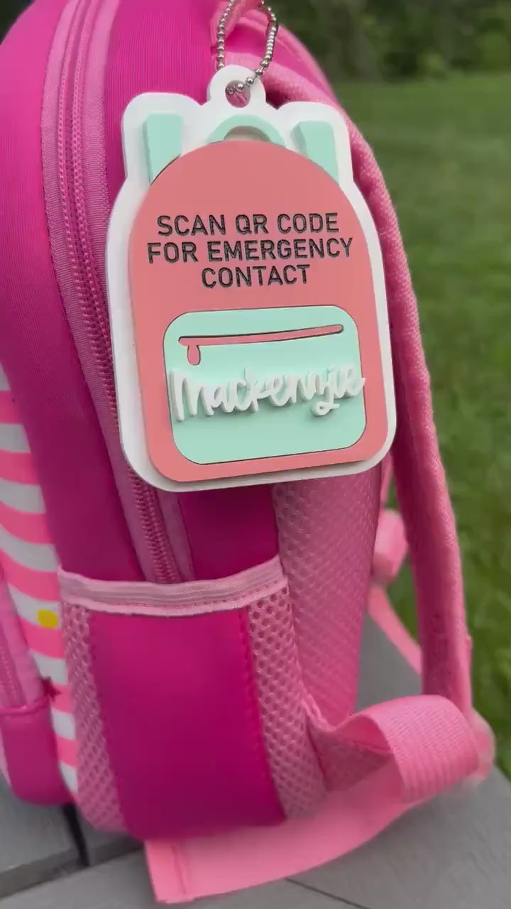 Emergency Contact Keychain with Scannable QR Code, Medical ID, ICE Tag, Emergency Contact Info, Back to School, Personalized backpack tag