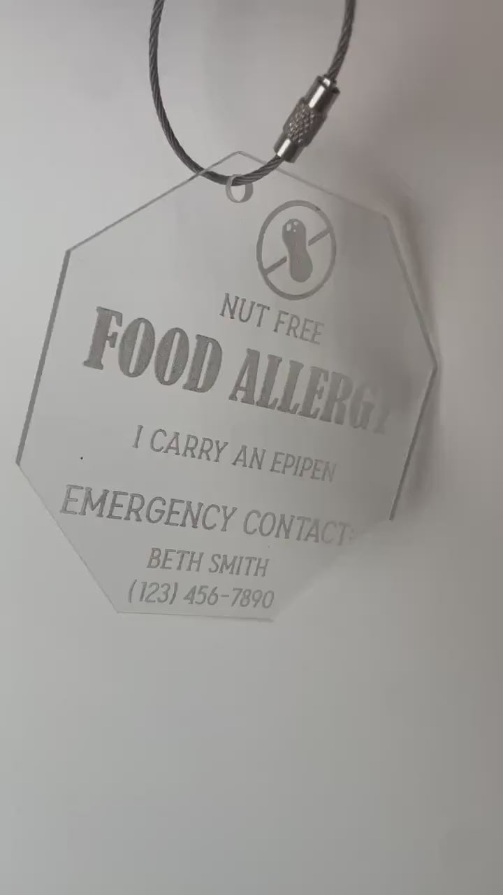 Backpack Allergy Tag, Allergy Alert Tag, Food Allergy Keychain, Allergy Keychain for children, Emergency Contact Tag for kids with Allergy